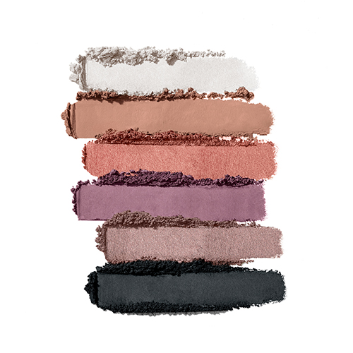 Textuurswooshes van de zes koele en intense oogschaduwkleuren uit het Jane Iredale Stormchaser palet.