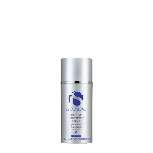 Grijze flacon van iS Clinical Extreme Protect SPF 40 hydraterende en beschermende zonnebrandcrème 100g
