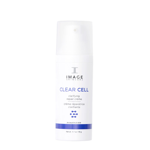 Vooraanzicht van de IMAGE Skincare Clear Cell Clarifying Repair Crème flacon met 2% salicylzuur.
