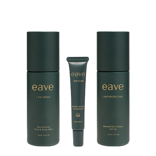 De drie losse producten uit de EAVE SUMMER ESSENTIALS BOX gefotografeerd tegen een witte achtergrond.