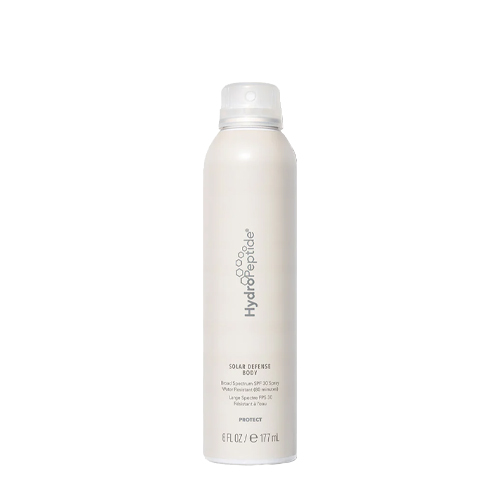 Witte fles van de HydroPeptide Solar Defence Body SPF30 177ml zonnebrandspray
