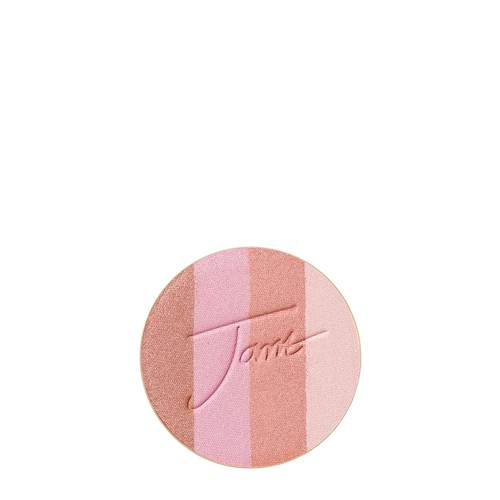 Ronde refill van de Jane Iredale PureBronze Shimmer Bronzer in Rose Dawn, met vier banen in verschillende koele en warme roze- en bronstinten.