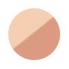 Een ronde swatch van Jane Iredale Circle Delete Concealer Peach (#2). Cirkel is diagonaal verdeeld in twee tinten: een lichte perziktint bovenaan en een warmere, donkerdere perziktint onderaan