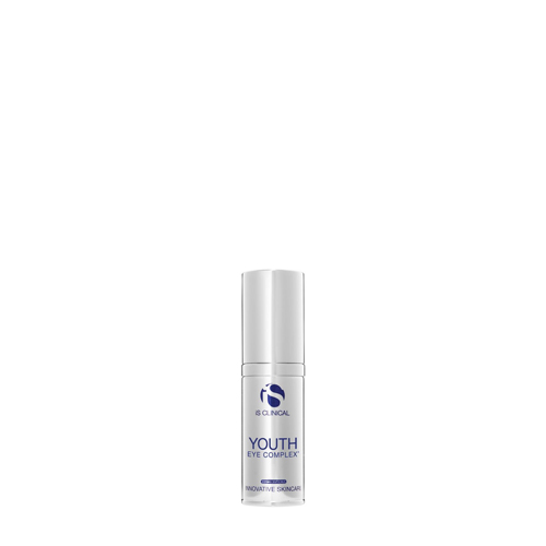 Witte flacon met pompje van iS Clinical Youth Eye Complex anti-aging oogcrème 15g