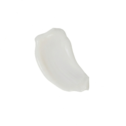 Een zijdezachte veeg van witte dagcrème met een lichte glans, die de rijke textuur van het ageless-product laat zien.