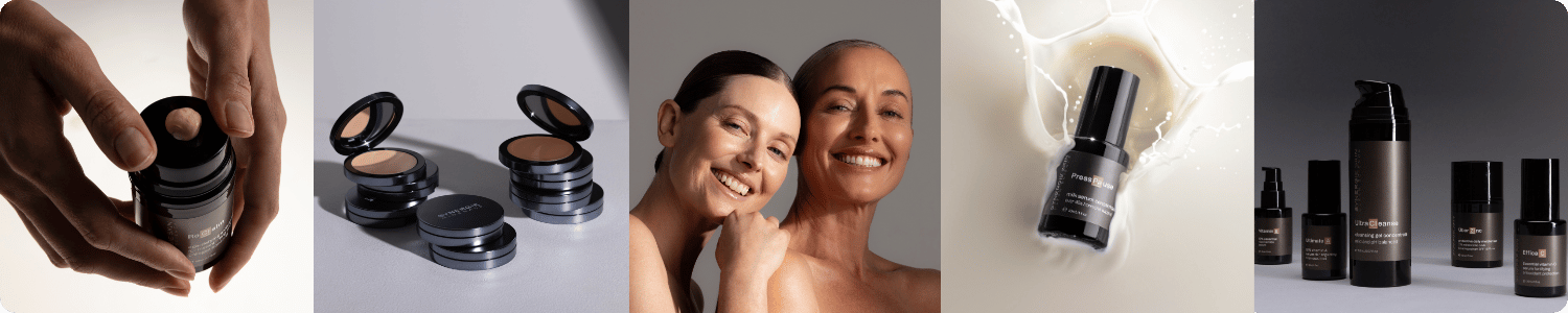 Synergie Skin productassortiment bij Het Cosmeticahuis: reinigers, serums, moisturisers, UV-bescherming en minerale make-up