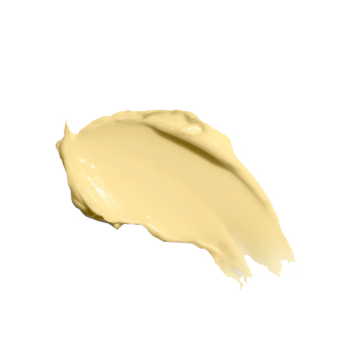 Een veeg gele HydroPeptide Collagen ReActivate PM nachtcrème getoond op een witte achtergrond.