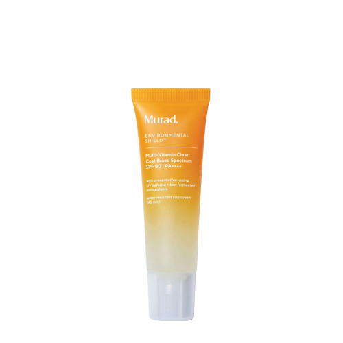 Oranje gele tube van de Murad Multi Vitamin Clear Coat Broad Spectrum SPF 50 zonnebrandcrème