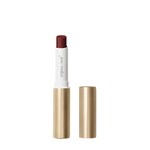 Jane Iredale Colorluxe Hydrating Cream Lipstick in de kleur Bordeaux geopend met gouden huls.