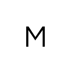 De hoofdletter M in een strak, zwart lettertype tegen een transparante achtergrond.