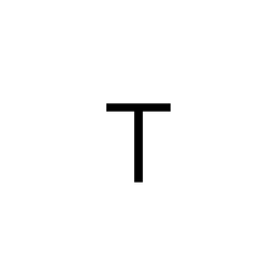 De hoofdletter T in een strak, zwart lettertype tegen een transparante achtergrond.