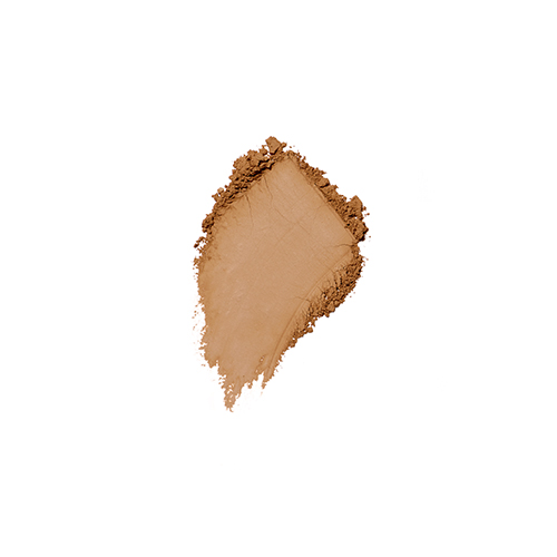 Kleurstaal en poedertextuur van de Jane Iredale Amazing Base Loose Mineral Powder in de tint Caramel op een strakke witte achtergrond.
