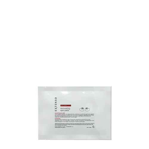 Een dichte witte verpakking van Extenso anti aging recovering eye pads tegen een witte achtergrond
