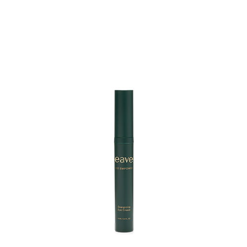 Een close-up van de slanke, donkergroene tube van de EAVE Eye Empower Energizing Eye Cream (15 ml).