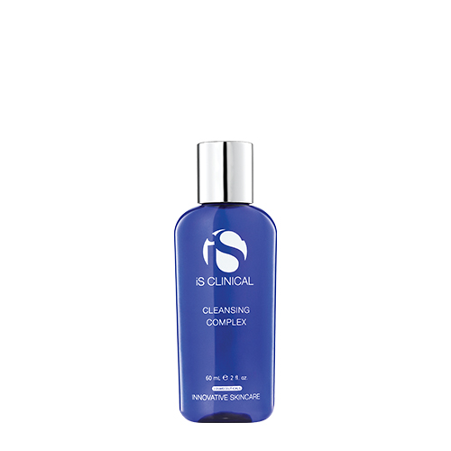 Transparante blauwe flacon van iS Clinical Cleansing Complex diepe en milde gezichtsreiniger 180ml