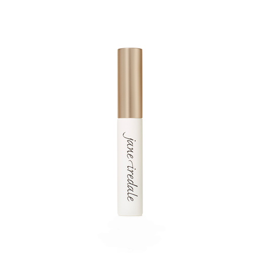 Gesloten flacon van de Jane Iredale PureBrow Brow Gel met goudkleurige dop op een witte achtergrond.
