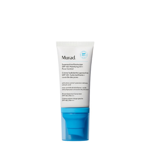 Murad Superactive Moisturizer SPF 40 Mattifying Oil en Pore Control tube met blauwe dop