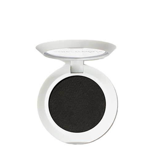 Geopende ronde doos van de Jane Iredale PureBrow BrowPowder in Soft Black