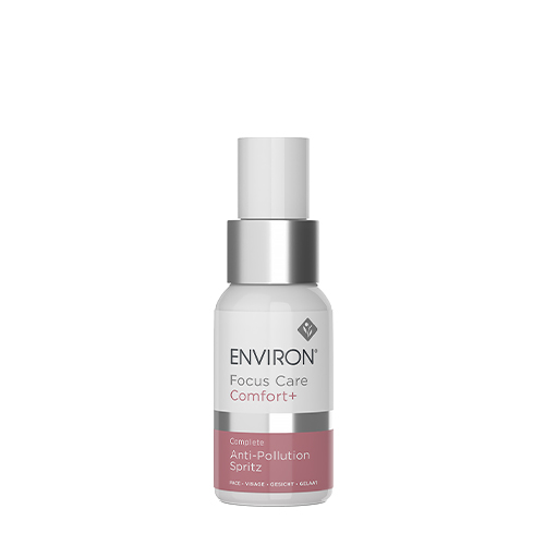 Productfoto van een 50ml sprayflacon Environ Focus Care Comfort+ Complete Anti-Pollution Spritz op een witte achtergrond.