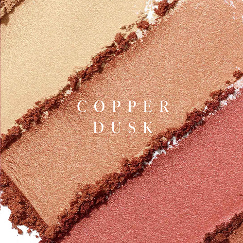 Swatch van de Jane Iredale PureBronze kleur Copper Dusk, tonende de verschillende warme koper- en goudtinten.