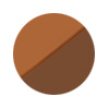 Een ronde swatch van Jane Iredale Circle Delete Concealer Peach Gold/Deep Chestnut. De cirkel is diagonaal verdeeld in twee diepe kastanjetinten: een warmere gouden kastanje-tint bovenaan en een donkere diepbruine kastanje-tint onderaan.