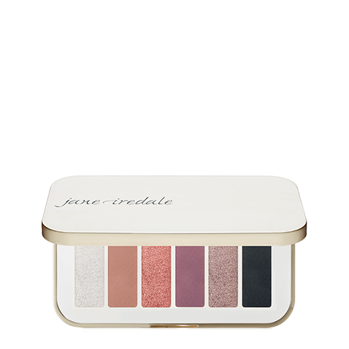 Geopend Jane Iredale PurePressed Eye Shadow Palette Stormchaser met zes koele en intens gekleurde oogschaduwtinten.