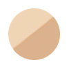 Een ronde swatch van de Jane Iredale Circle Delete Concealer in de kleur Yellow. Cirkel is diagonaal verdeeld in twee tinten: een lichte geel-beige helft bovenaan en een warmere, iets donkerdere beige helft onderaan