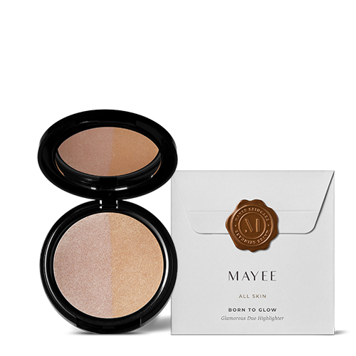 MAYEE Born To Glow met verpakking fluweelzachte-duo-highlighter