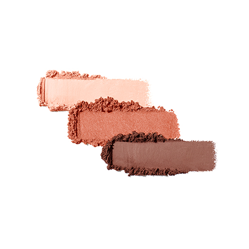 Jane Iredale Triple Wildflower kleurswatches van de drie oogschaduwkleuren op een witte achtergrond