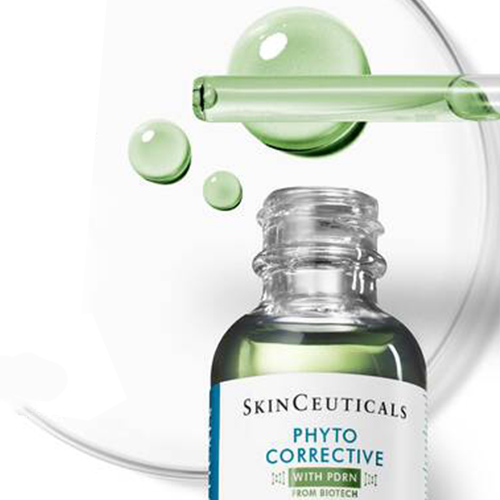 SkinCeuticals Phyto Corrective serumflesje met druppels en een pipet erboven