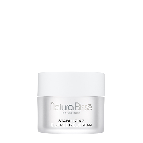 Een luxe glazen potje van de Natura Bissé Stabilizing Oil-Free Gel Cream met een witte dop.