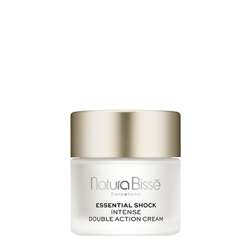 Een potje Natura Bissé Essential Shock Intense Double Action Cream van 75ml met een gouden dop tegen een witte achtergrond.