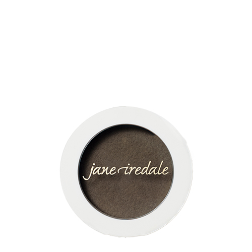 Gesloten ronde doos van de Jane Iredale PureBrow BrowPowder in de kleur Medium Brown met transparant deksel.