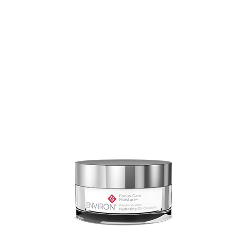 Productfoto van een gesloten pot Environ Focus Care Moisture+ Vita-Antioxidant Hydrating Oil Capsules (30 stuks).