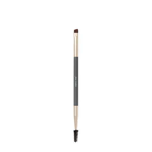 Jane Iredale Eyebrow Brush met een grijze steel, schuin afgesneden borstelkop en spoolie voor de wenkbrauwen.