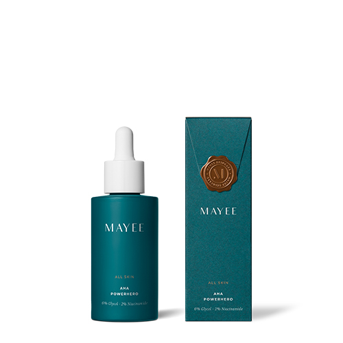 MAYEE AHA Powerhero met verpakking Stimuleer-celvernieuwing-met-MAYEE-AHA-Powerhero