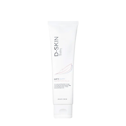Een witte tube D-SKIN Baby's Nappy Protection Balm met een inhoud van 100ml tegen een witte achtergrond.