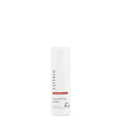 Wit flacon van het Extenso anti aging nourishing elixer voor de rijpe en veeleisende huid met een inhoud van 30 milliliter