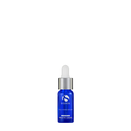 Blauw glazen flacon met pompje van iS Clinical Poly-Vitamin Serum 15ml