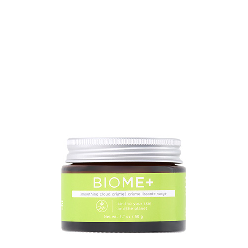Een glazen pot van de IMAGE Skincare BIOME+ Smoothing Cloud Crème