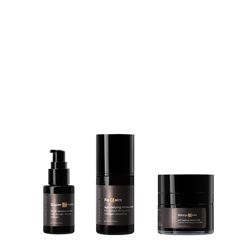 Drie Synergie Skin huidverzorgingsproducten waaronder Super Serum, ReClaim en MasquErase