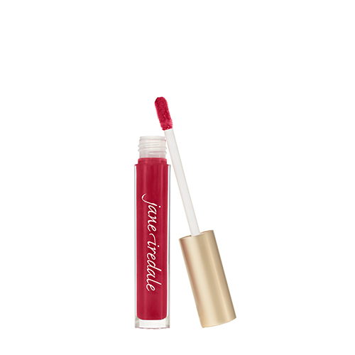 Geopende Jane Iredale HydroPure Hyaluronic Lip Gloss in de kleur Berry Red met losse applicator.