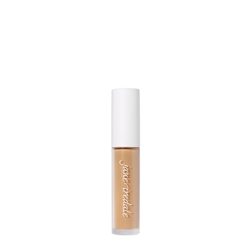 Een gesloten, transparante flacon van Jane Iredale PureMatch Liquid Concealer in de kleur 10N Medium to Dark op een witte achtergrond. De huls heeft een witte dop en toont de medium tot donkere, neutrale concealertint met het merklogo