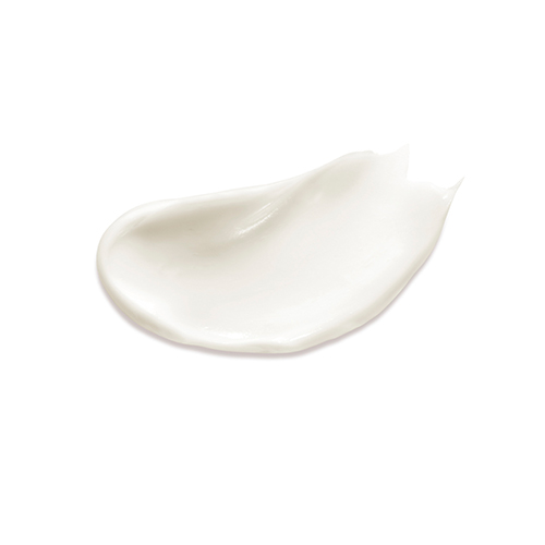 Een gedetailleerde foto van een enkele, rijke, witte textuur swatch van Natura Bissé The Body Cream op een zuivere, witte achtergrond. Het swatch is dik en glad, wat de romige consistentie benadrukt.