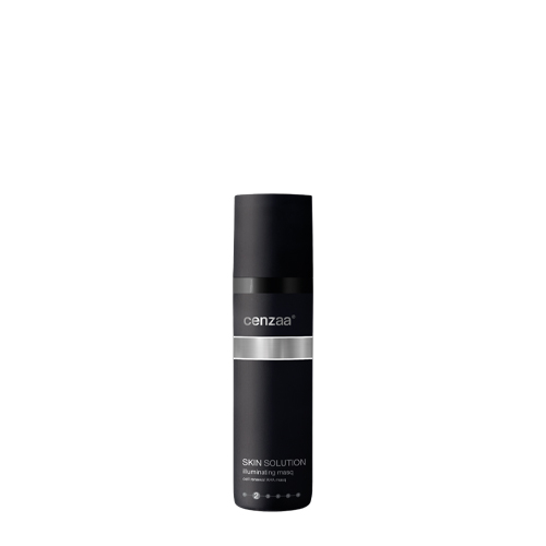 Een zwarte flacon van Cenzaa Illuminating Masq huidverzorging van 50ml tegen een witte achtergrond.