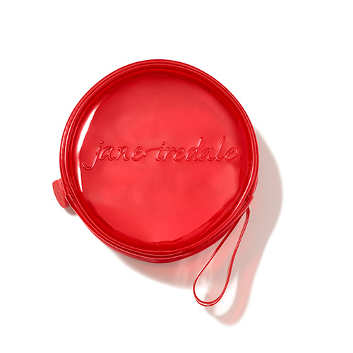 Rode Jellybag met het merk jane Iredale op witte achtergrond