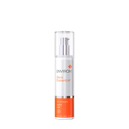 De losse witte flacon met zilverkleurig pompsysteem van Environ Skin EssentiA Vita Antioxidant AVST Gel supersize 100ml tegen een witte achtergrond