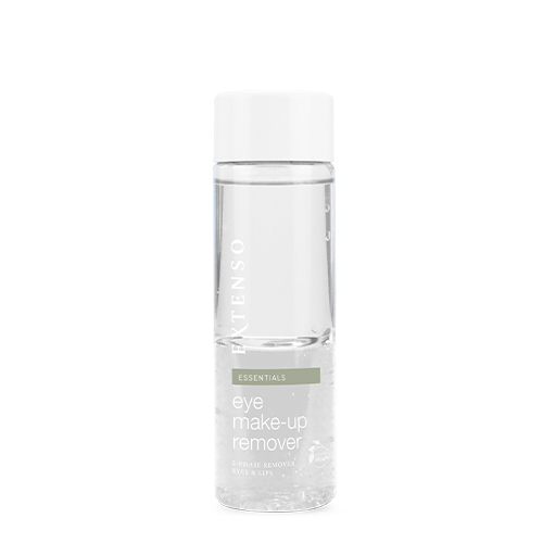 Witte flacon Extenso Eye Make-up Remover (150ml) tegen een witte achtergrond.