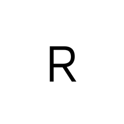 De hoofdletter R in een strak, zwart lettertype tegen een transparante achtergrond.