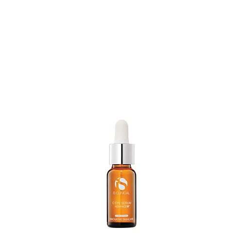 Amberkleurig glazen pipetflesje van iS Clinical C Eye Serum Advance+ oogserum 15ml